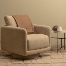 WOOOD OSCAR SWIVEL ARMCHAIR IN CHENILLE FABRIC - NATURAL  thumbnail