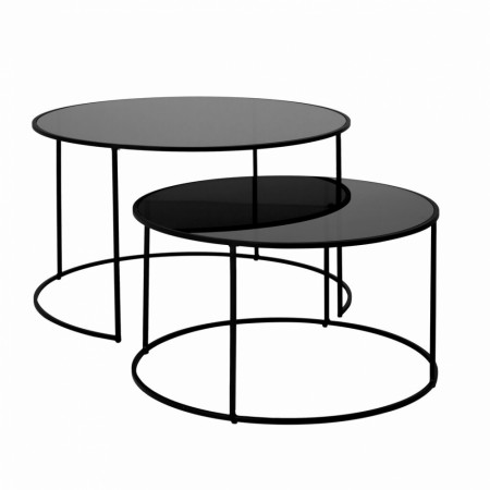 Oretta - Sofabord Svart D80x45 og D65x35cm Glass, stål