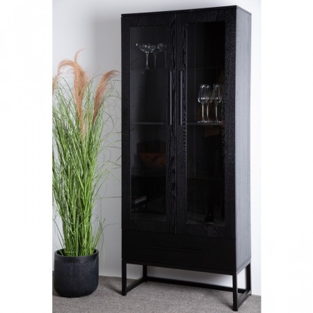 Alexis - Vitrineskap Svart 80x38x190 Ask, 1stk