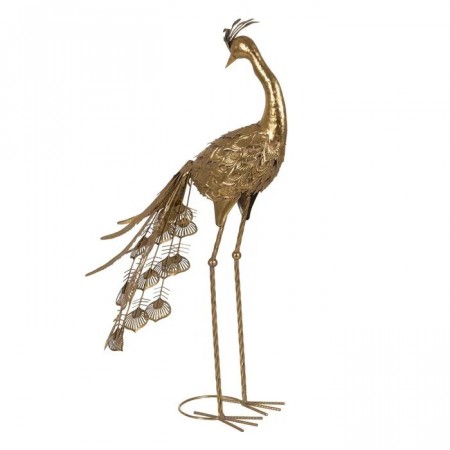 FIGURE PEACOCK GOLD METAL DECORATION 50 X 30 X 85 CM